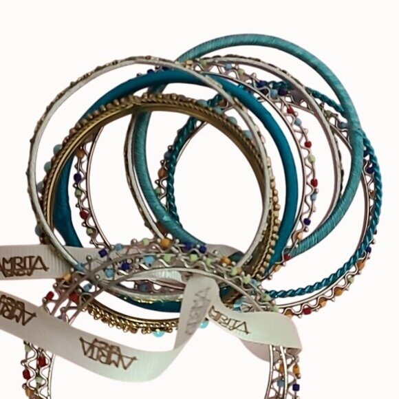 Amrita Singh Loose Bangle Bangle Turquoise Colored Beaded Set of Ten 8.25" - Picture 7 of 7